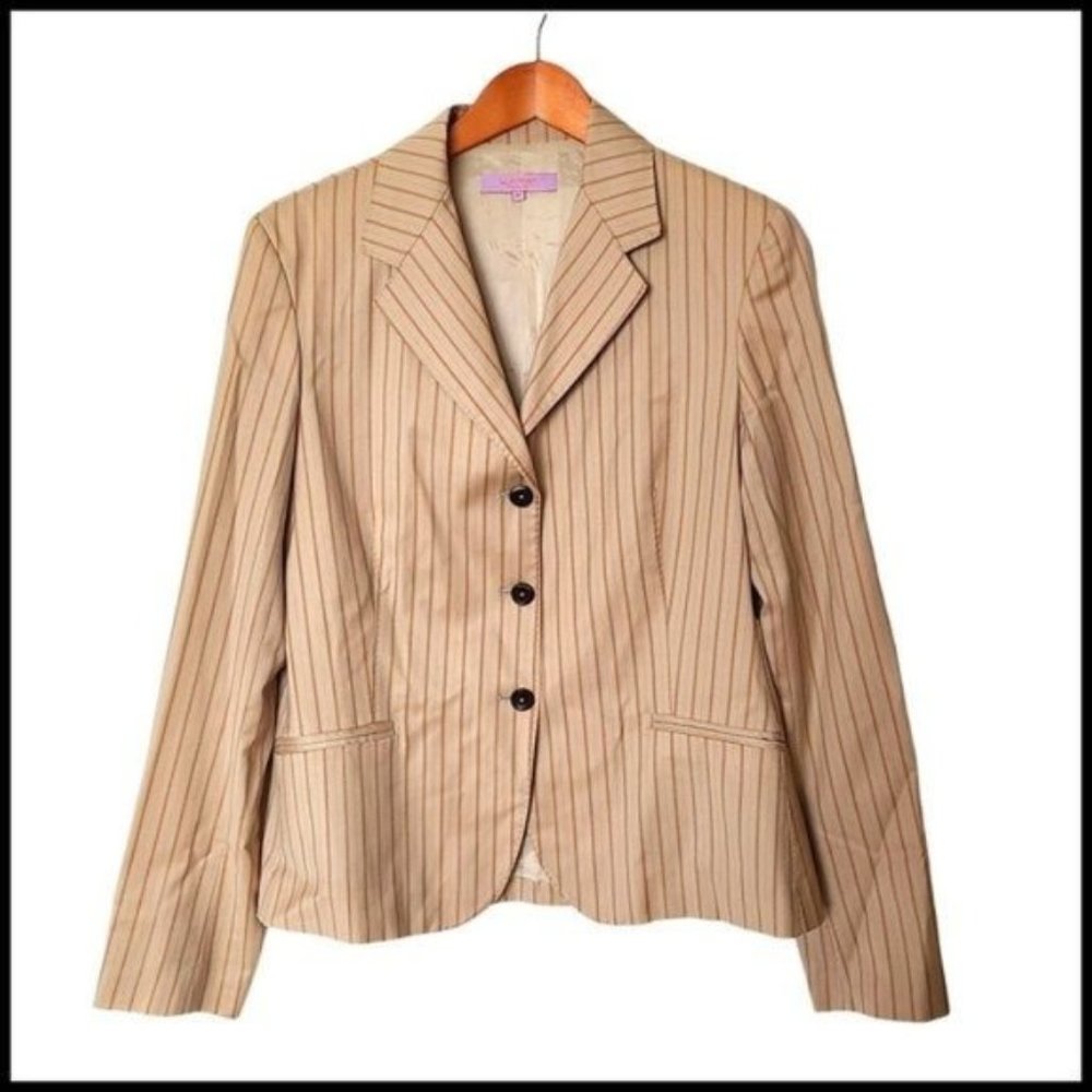 Kuhlman Tan Striped Blazer Jacket Virgin Wool Made in Italy L Large 10
